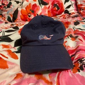 Vineyard Vines baseball hat in navy with red, white, and blue whale